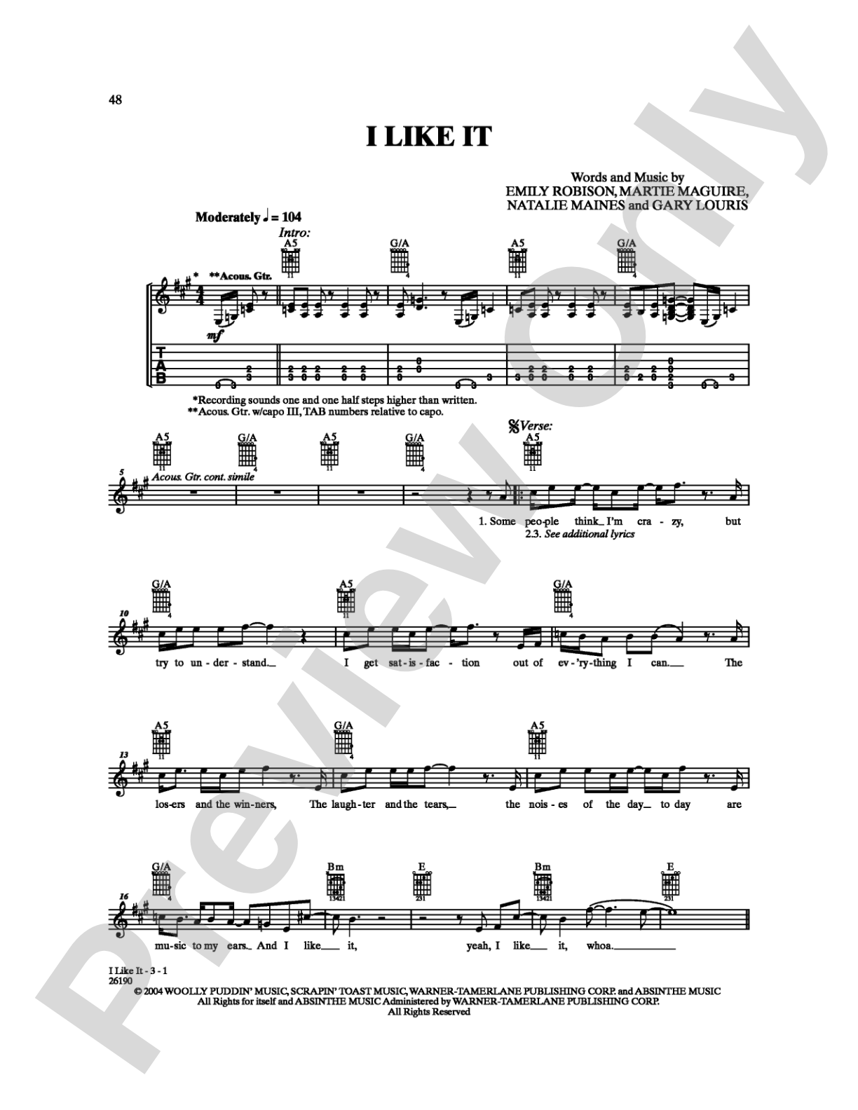 I Like It: Guitar TAB Digital Sheet Music