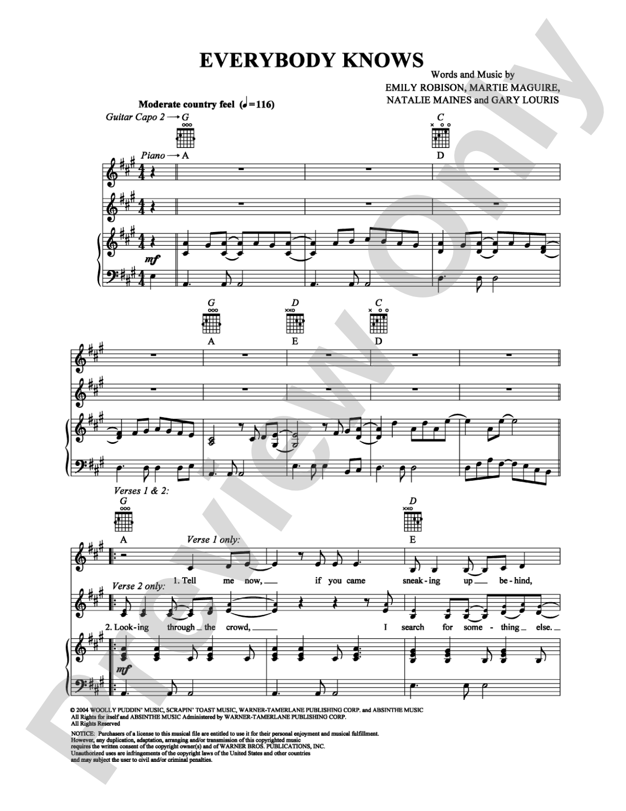 Everybody Knows: Piano/Vocal/Chords Digital Sheet Music