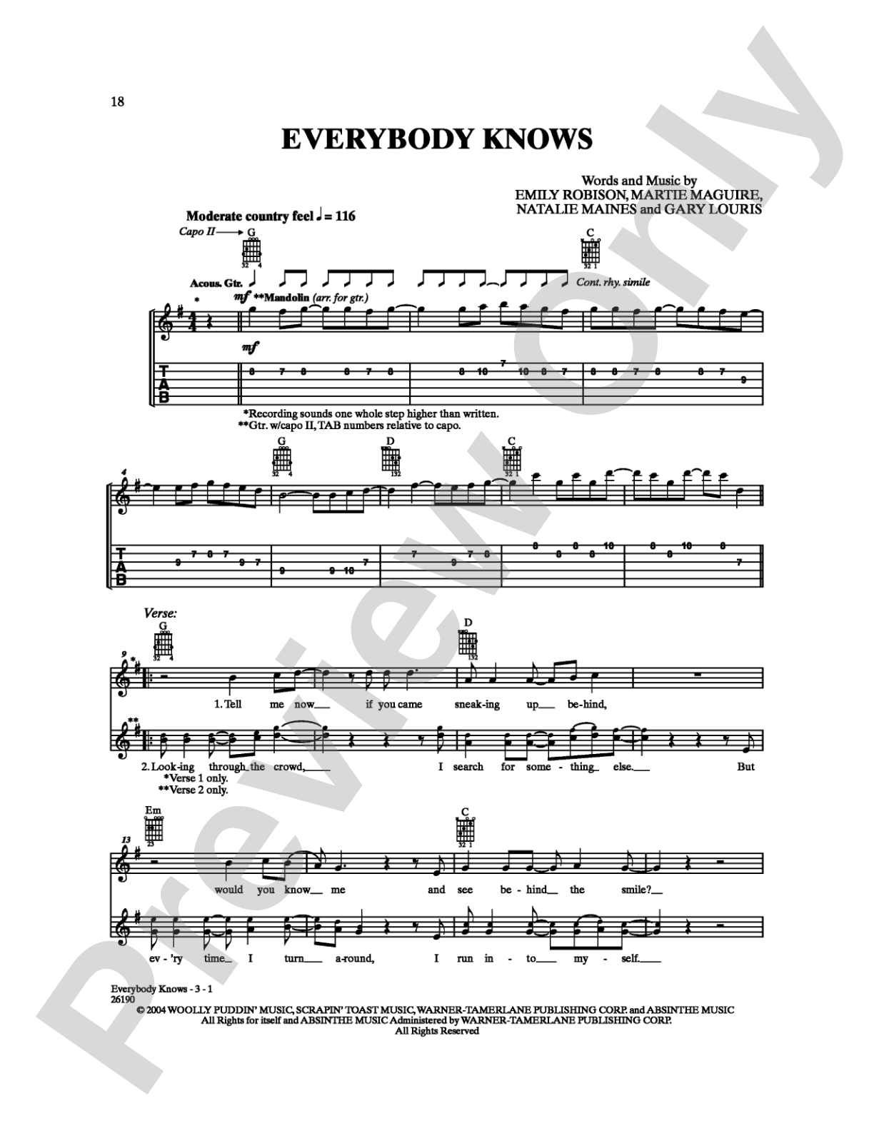 Everybody Knows: Guitar TAB Digital Sheet Music