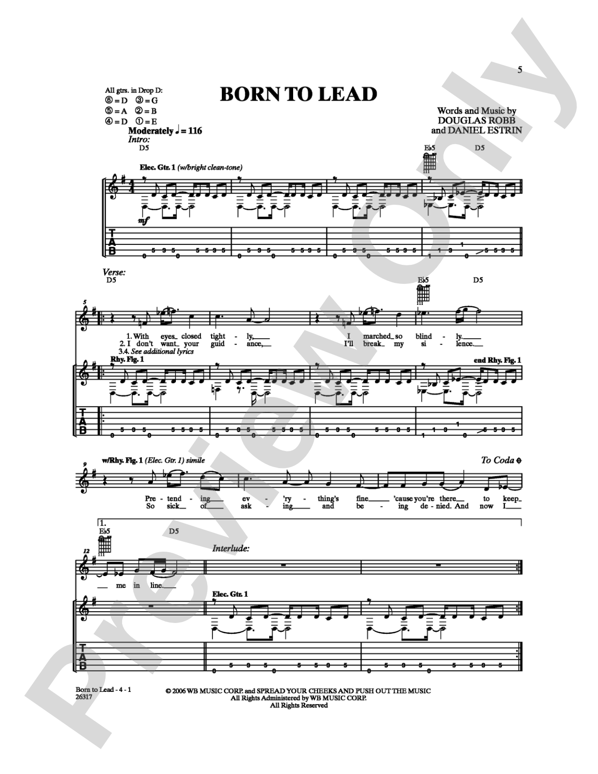 Born to Lead: Guitar TAB Digital Sheet Music