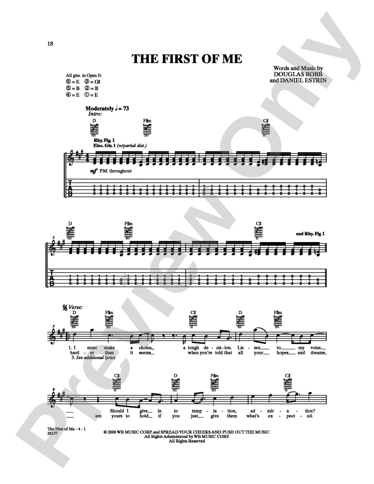 The First of Me: Guitar TAB Digital Sheet Music