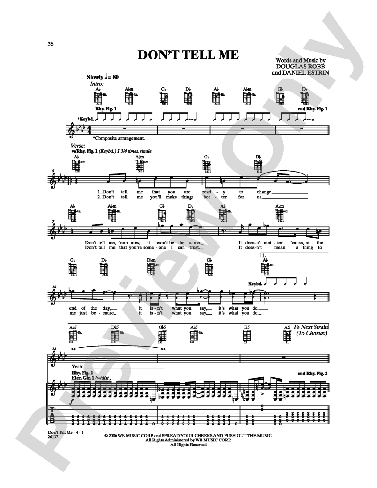 Don't Tell Me: Guitar TAB Digital Sheet Music