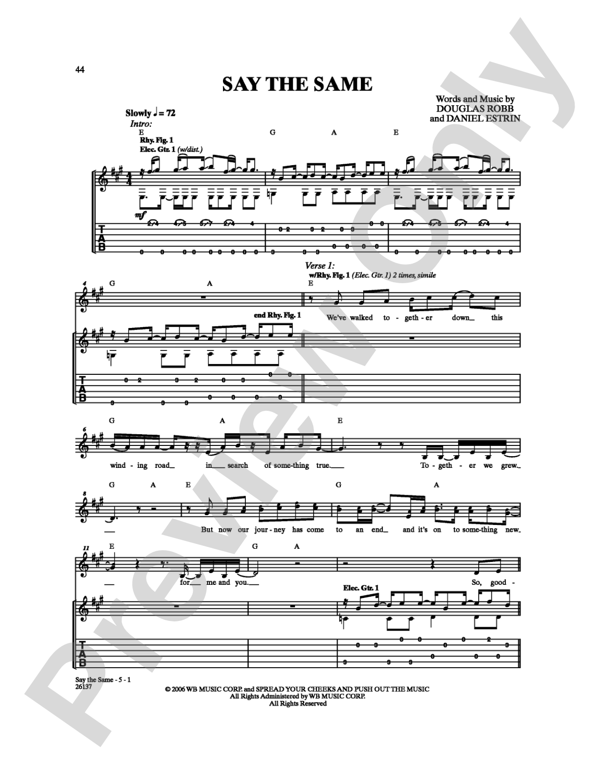 Say the Same: Guitar TAB Digital Sheet Music