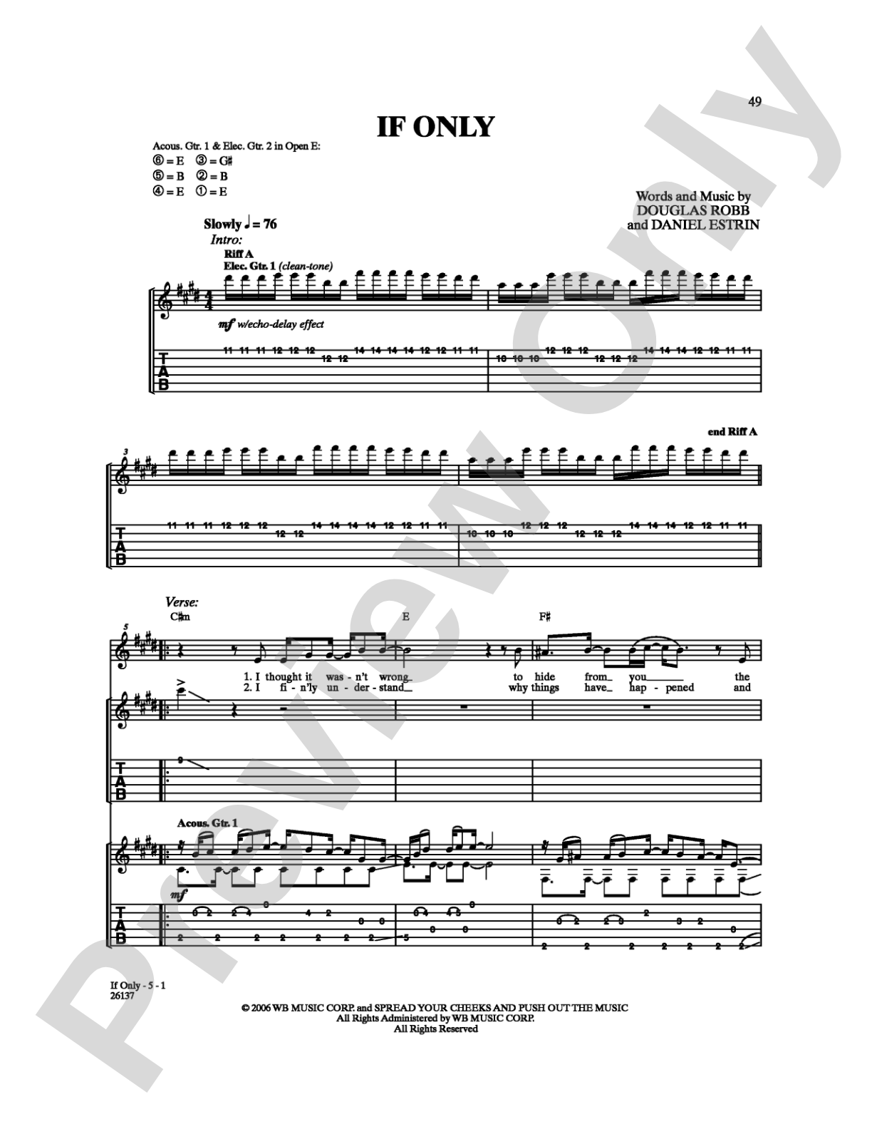 If Only: Guitar TAB Digital Sheet Music