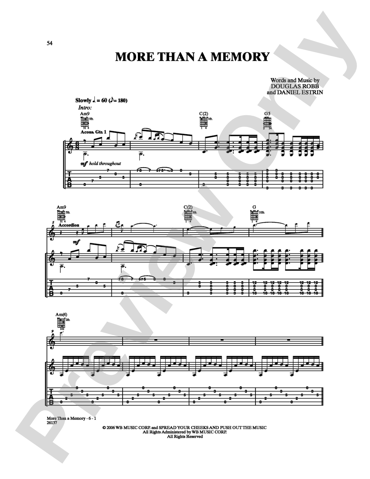 More Than a Memory: Guitar TAB Digital Sheet Music