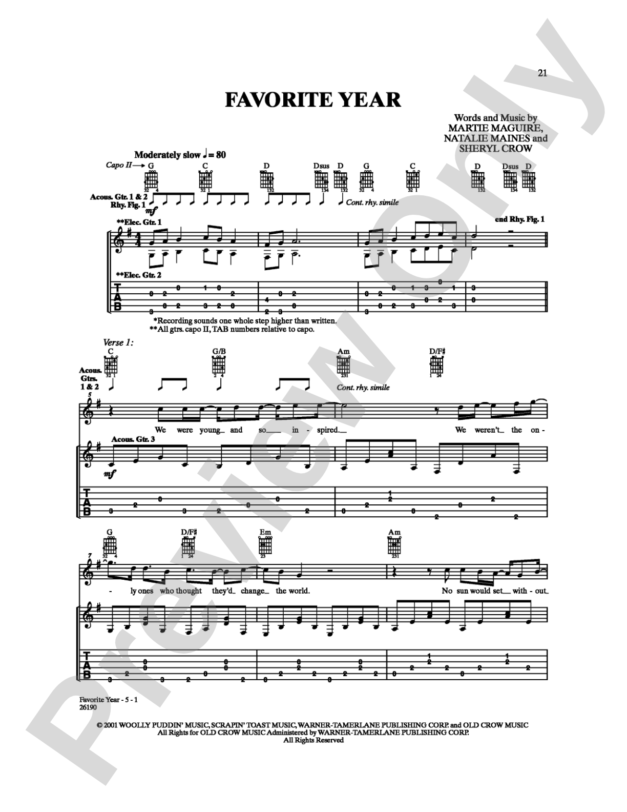 Favorite Year: Guitar TAB Digital Sheet Music