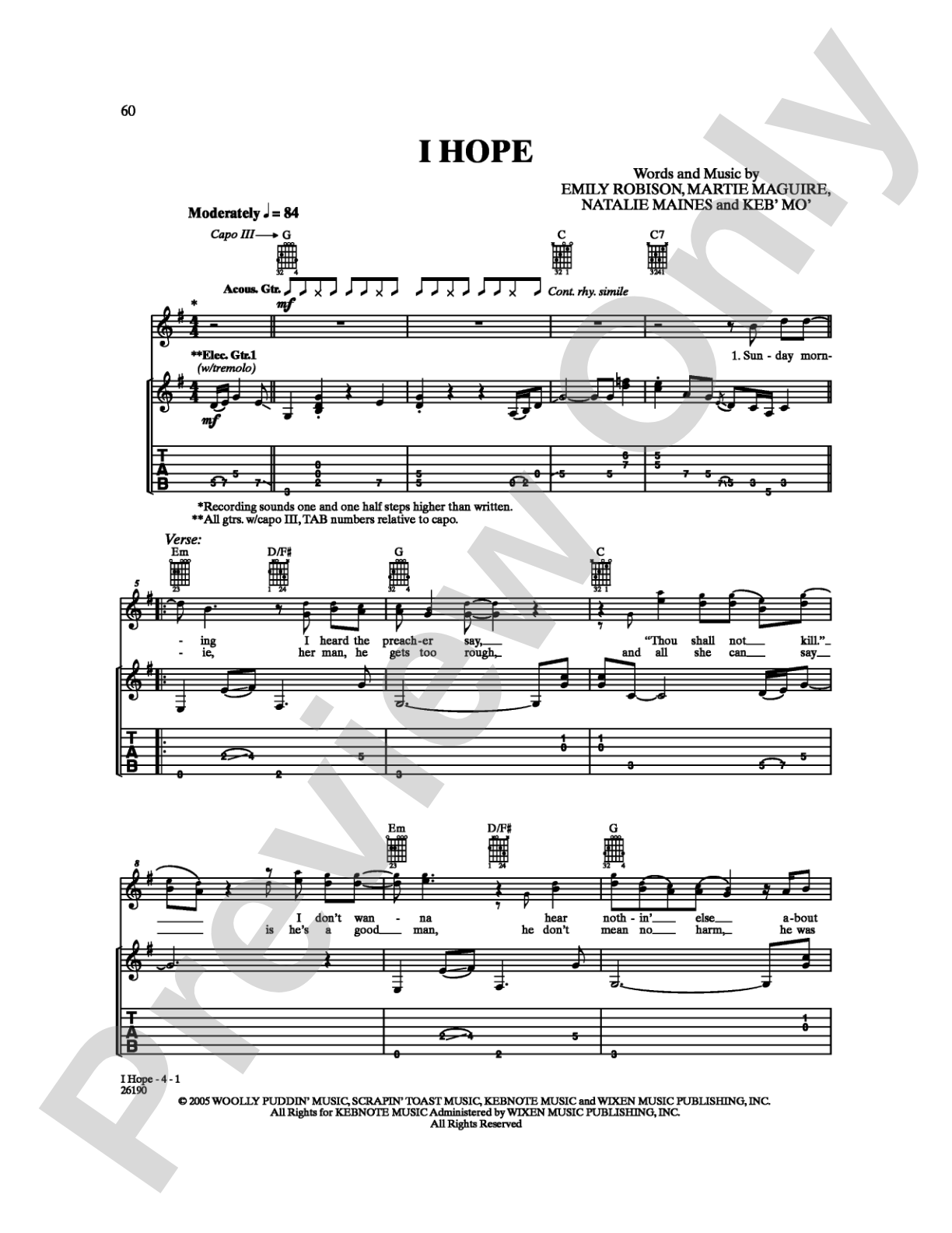 I Hope: Guitar TAB Digital Sheet Music
