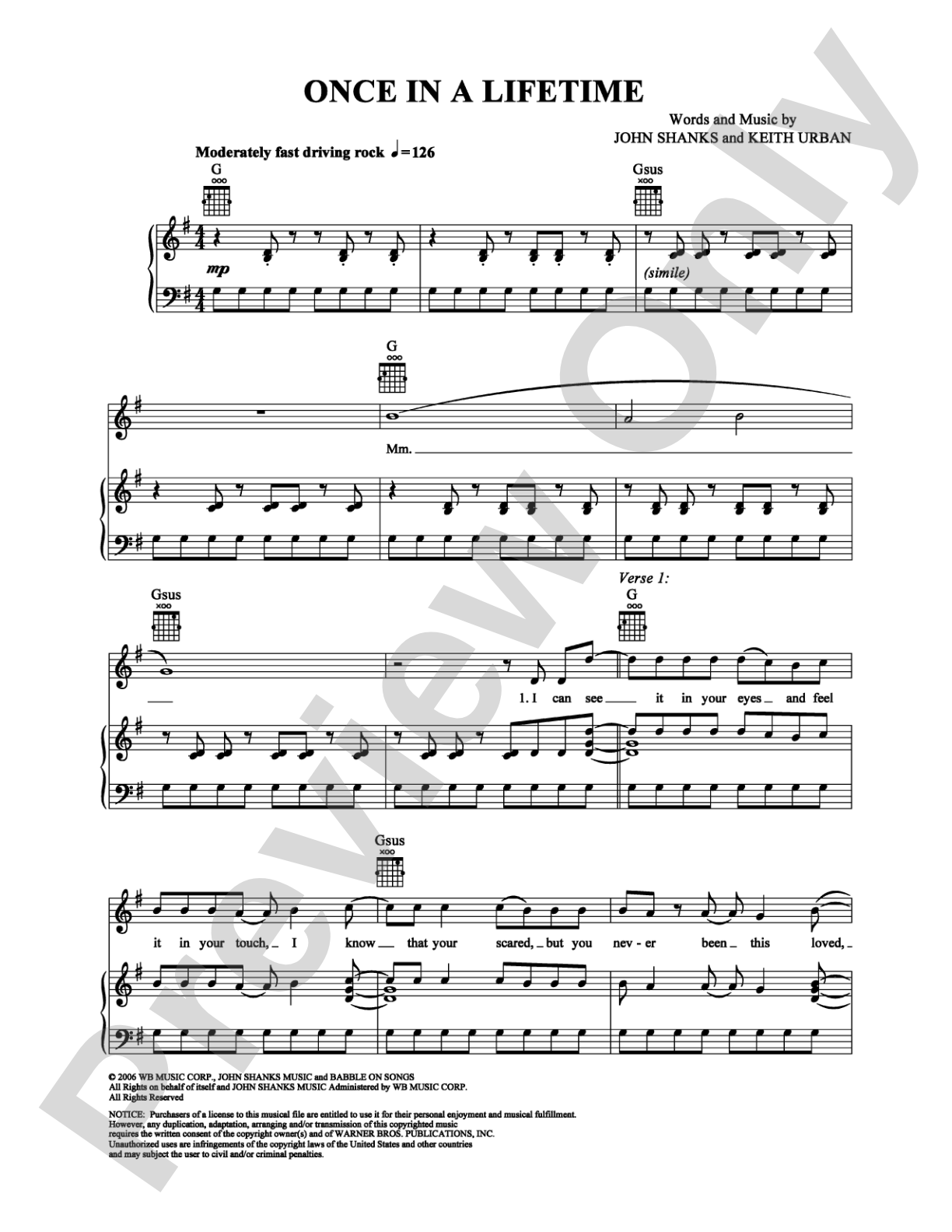 Once in a Lifetime: Piano/Vocal/Chords Digital Sheet Music