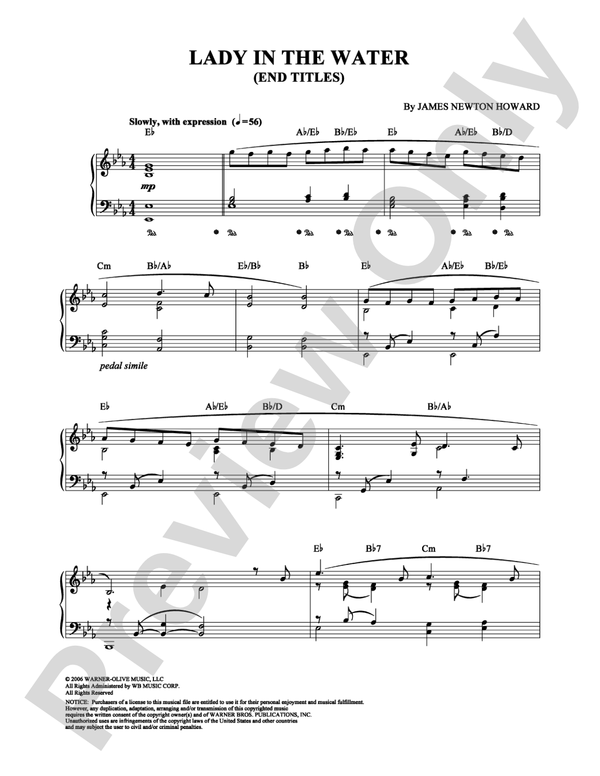 Lady in the Water (End Titles): Piano Digital Sheet Music