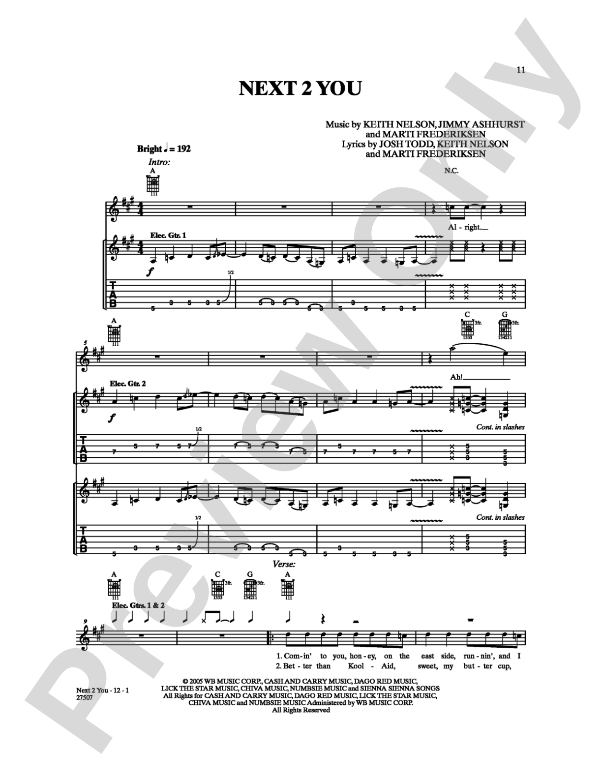 Next 2 You: Guitar TAB Digital Sheet Music