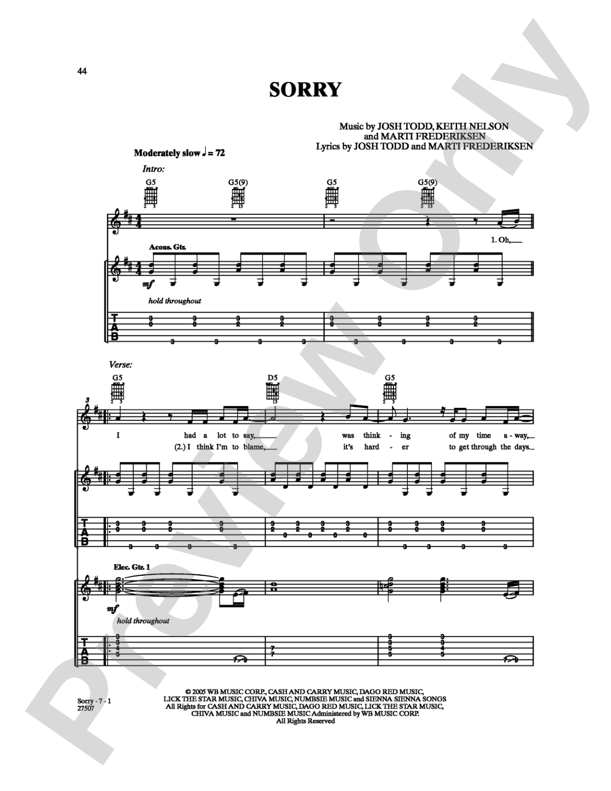 Sorry: Guitar TAB Digital Sheet Music