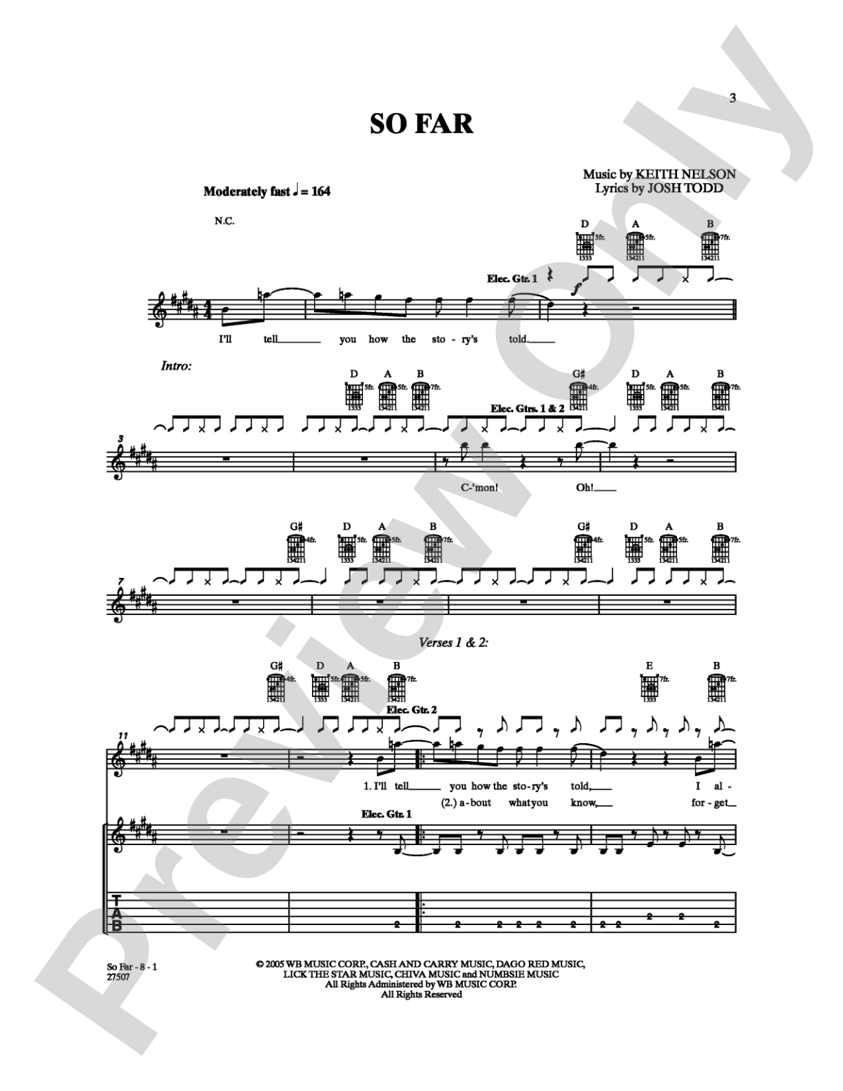 So Far: Guitar TAB Digital Sheet Music