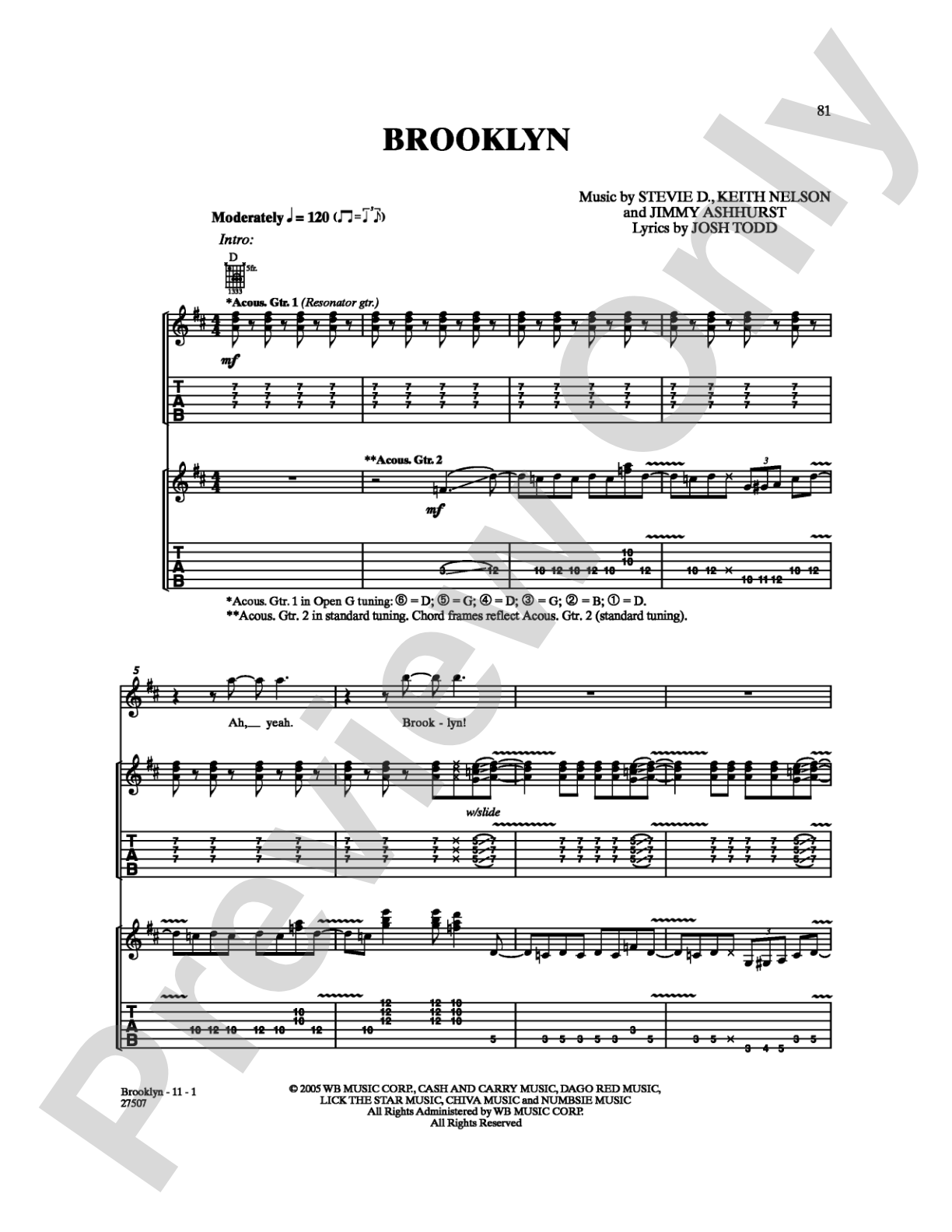 Brooklyn: Guitar TAB Digital Sheet Music