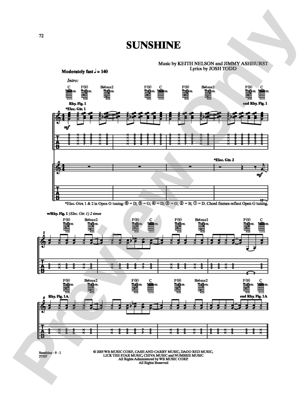 Sunshine: Guitar TAB Digital Sheet Music