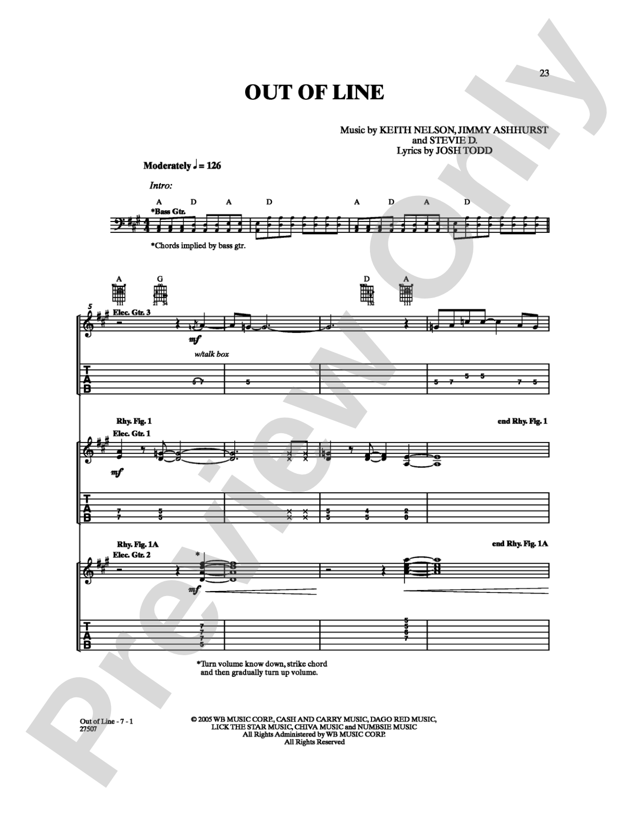 Out of Line: Guitar TAB Digital Sheet Music