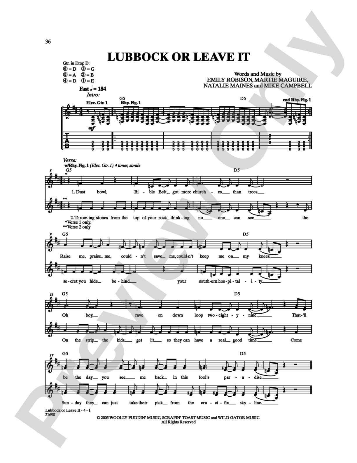 Lubbock or Leave It: Guitar TAB Digital Sheet Music