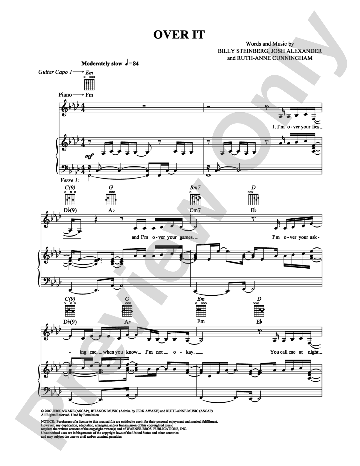 Over It: Piano/Vocal/Chords Digital Sheet Music