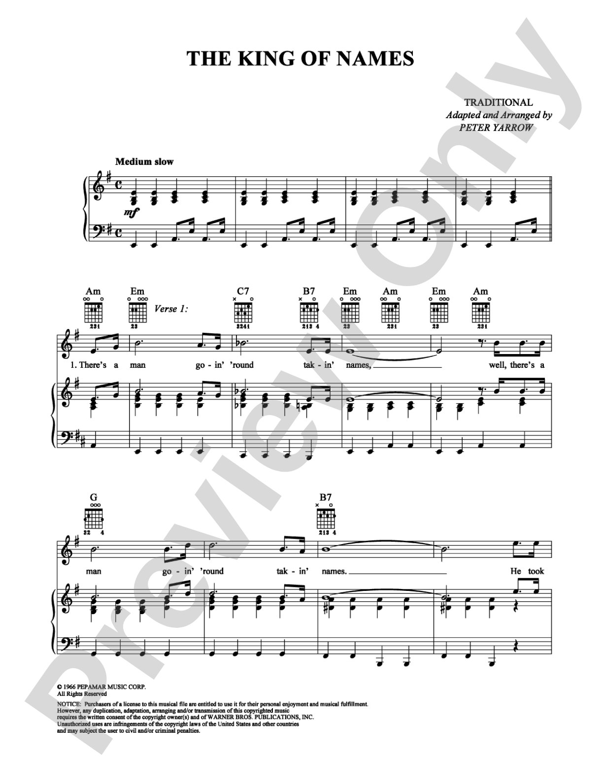 The King of Names: Piano/Vocal/Chords Digital Sheet Music