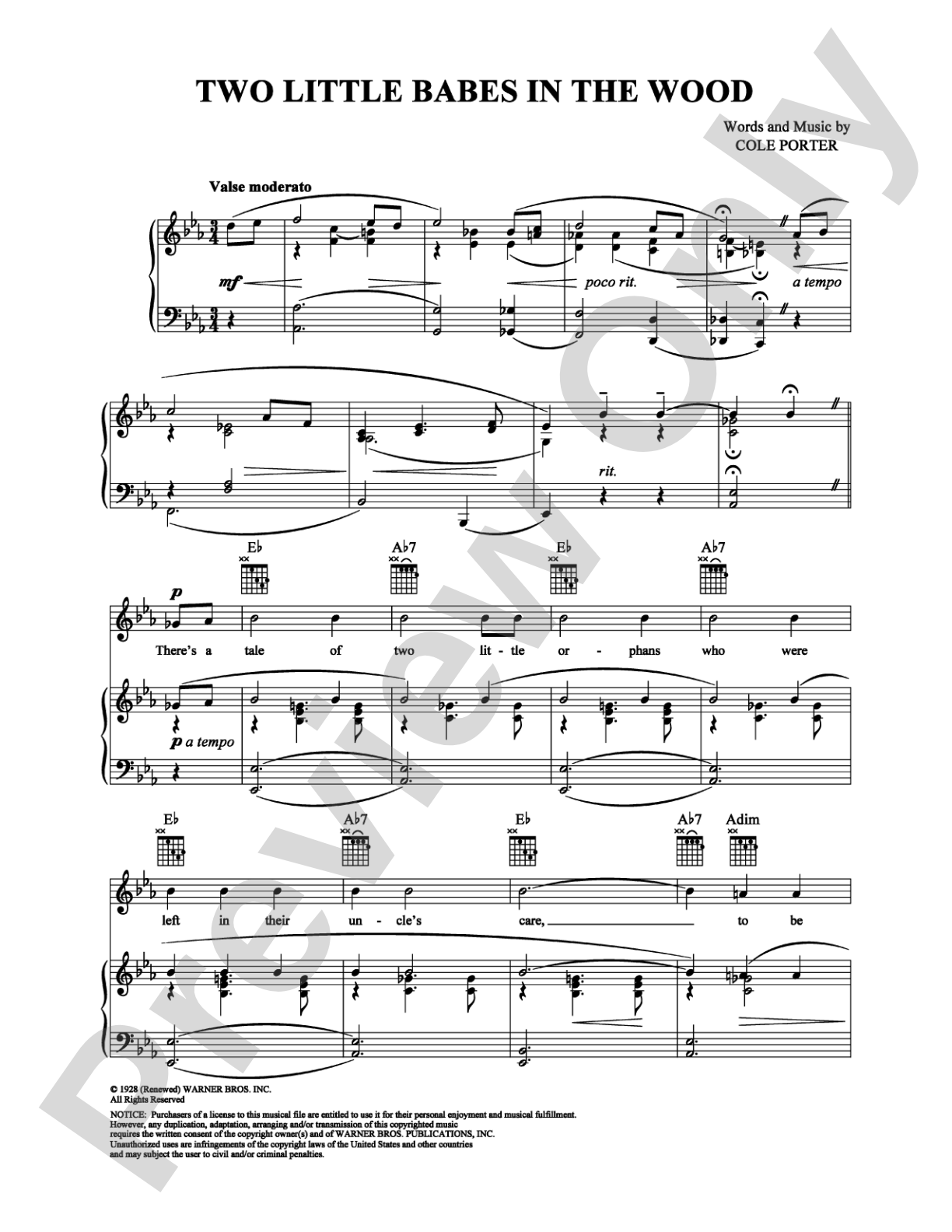 Two Little Babes in the Wood: Piano/Vocal/Chords Digital Sheet Music