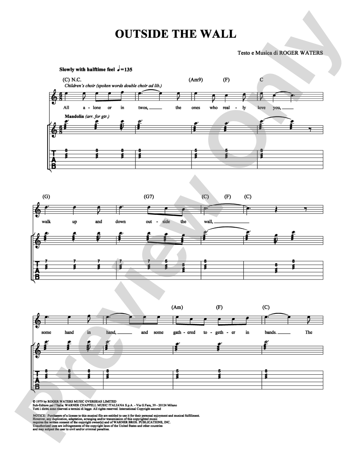 Outside the Wall: Guitar TAB Digital Sheet Music