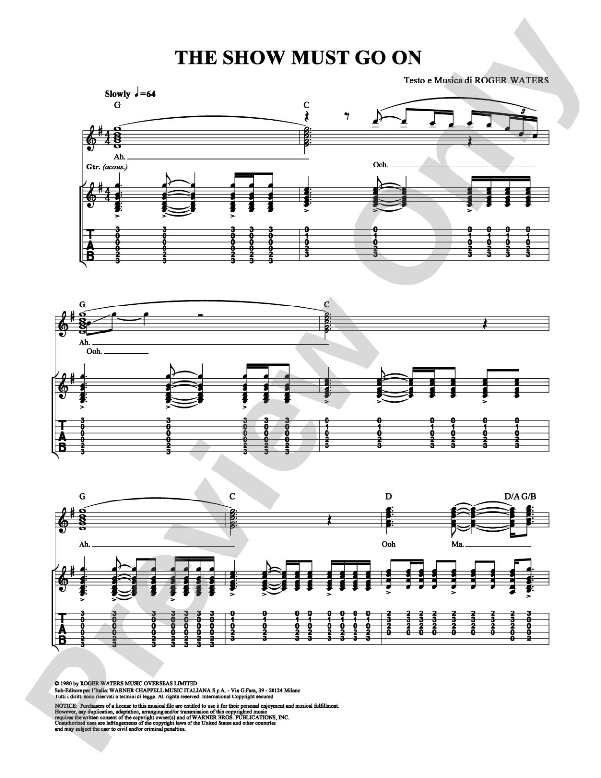 The Show Must Go On: Guitar TAB Digital Sheet Music
