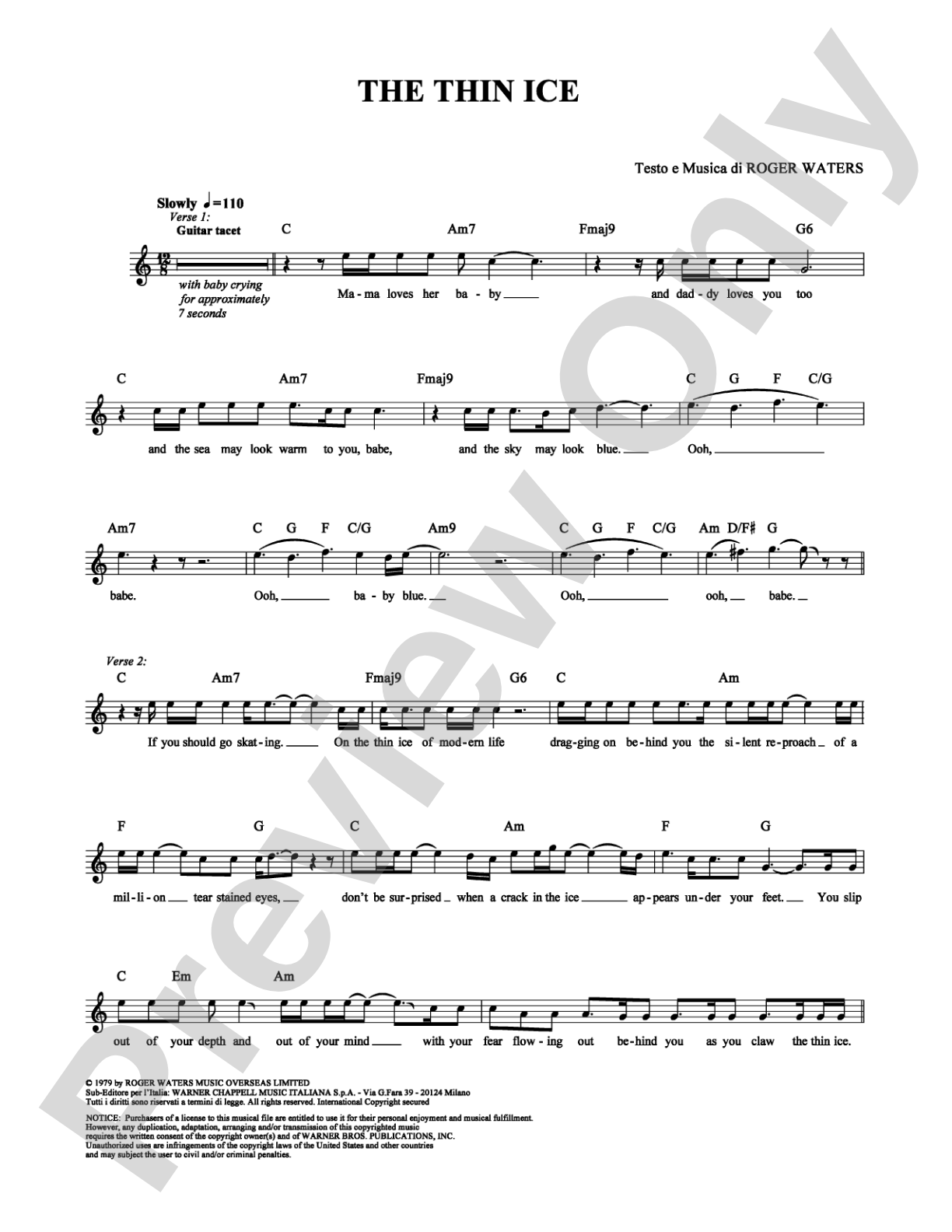 The Thin Ice: Guitar TAB Digital Sheet Music