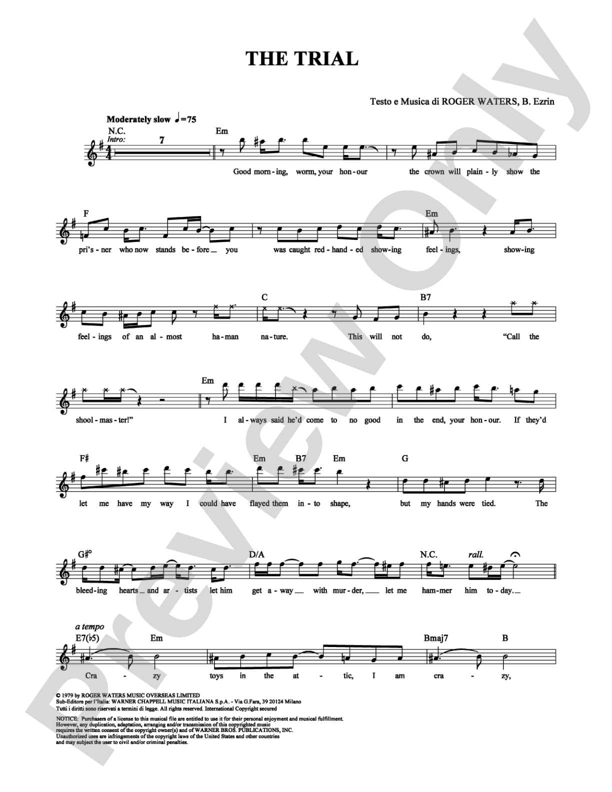 The Trial: Guitar TAB Digital Sheet Music