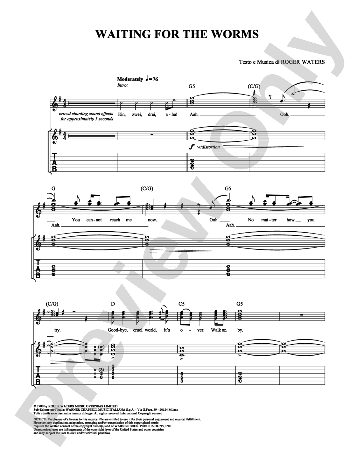 Waiting for the Worms: Guitar TAB Digital Sheet Music