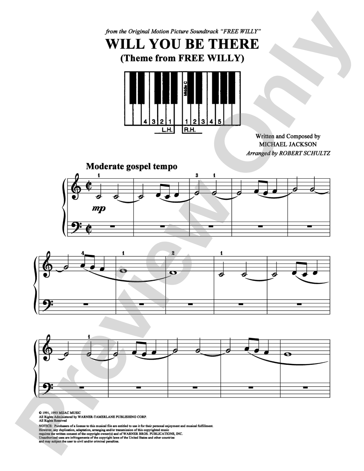 Will You Be There: Easy Piano Digital Sheet Music