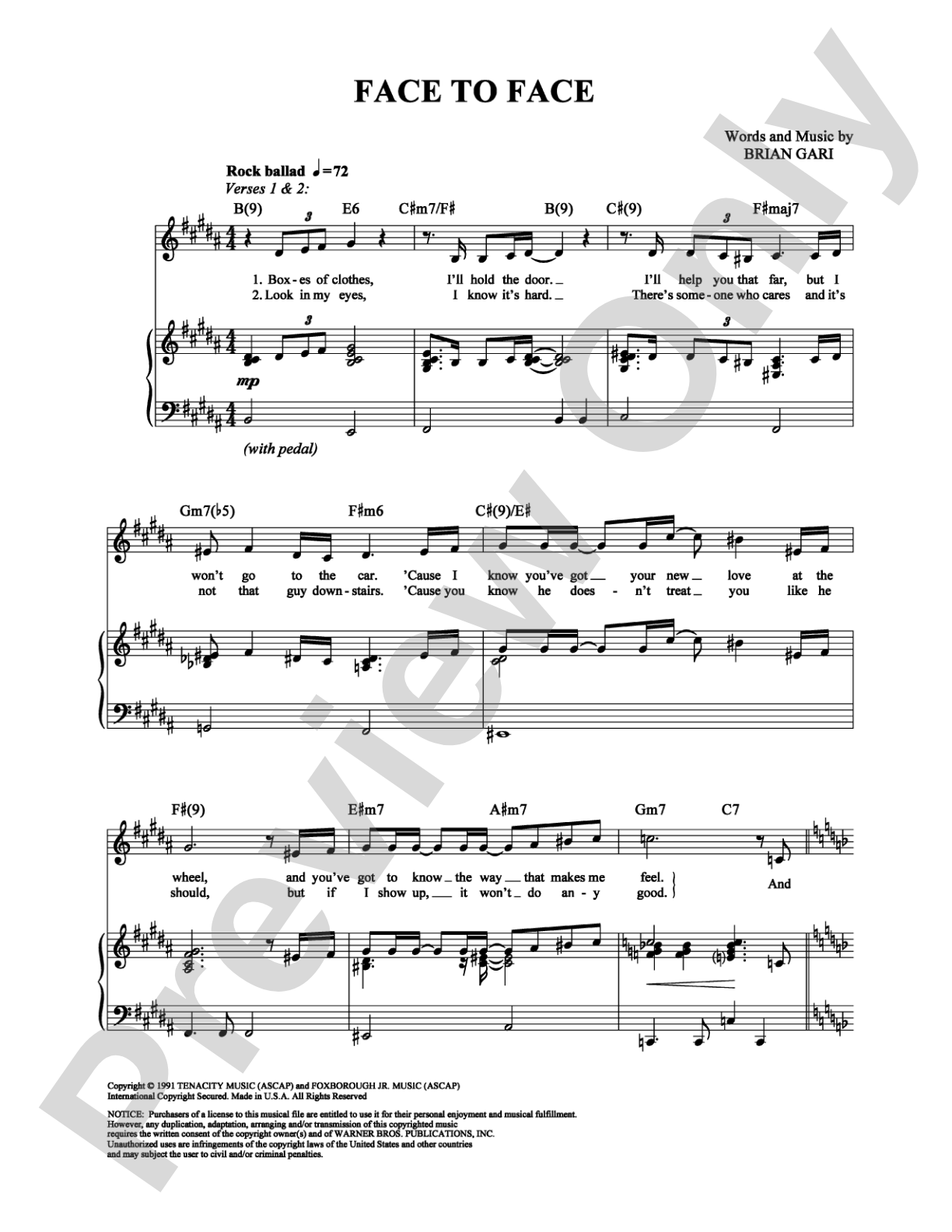 Face to Face: Piano/Vocal/Chords Digital Sheet Music