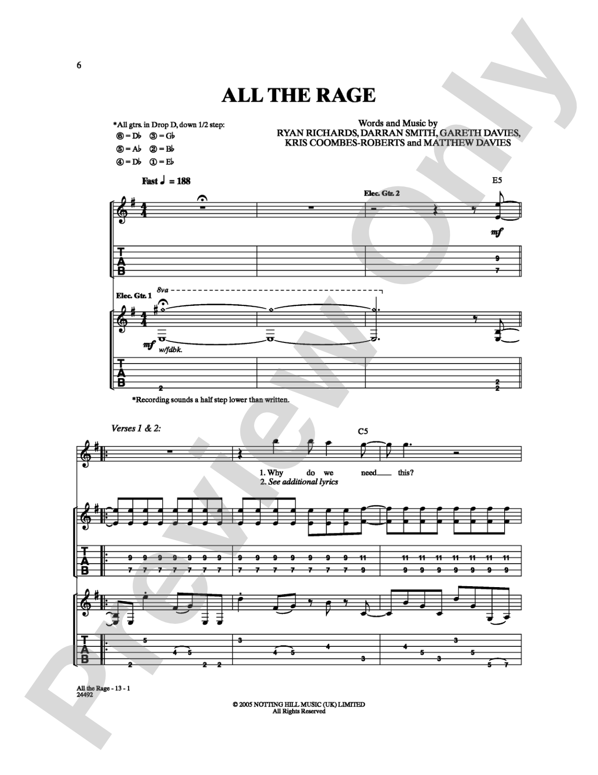 All the Rage: Guitar TAB Digital Sheet Music