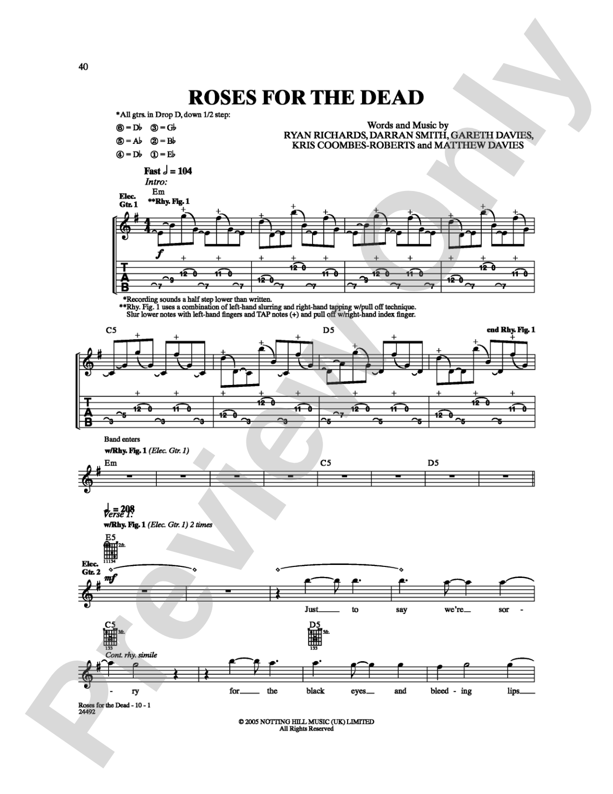Roses for the Dead: Guitar TAB Digital Sheet Music
