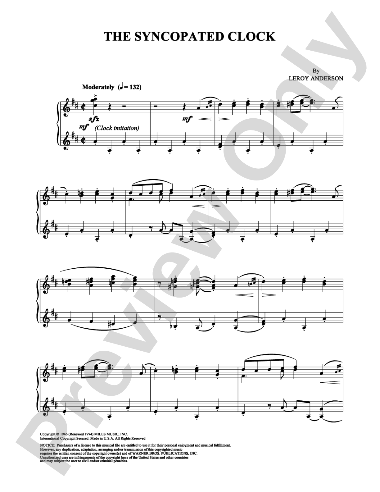 The Syncopated Clock: Piano Digital Sheet Music