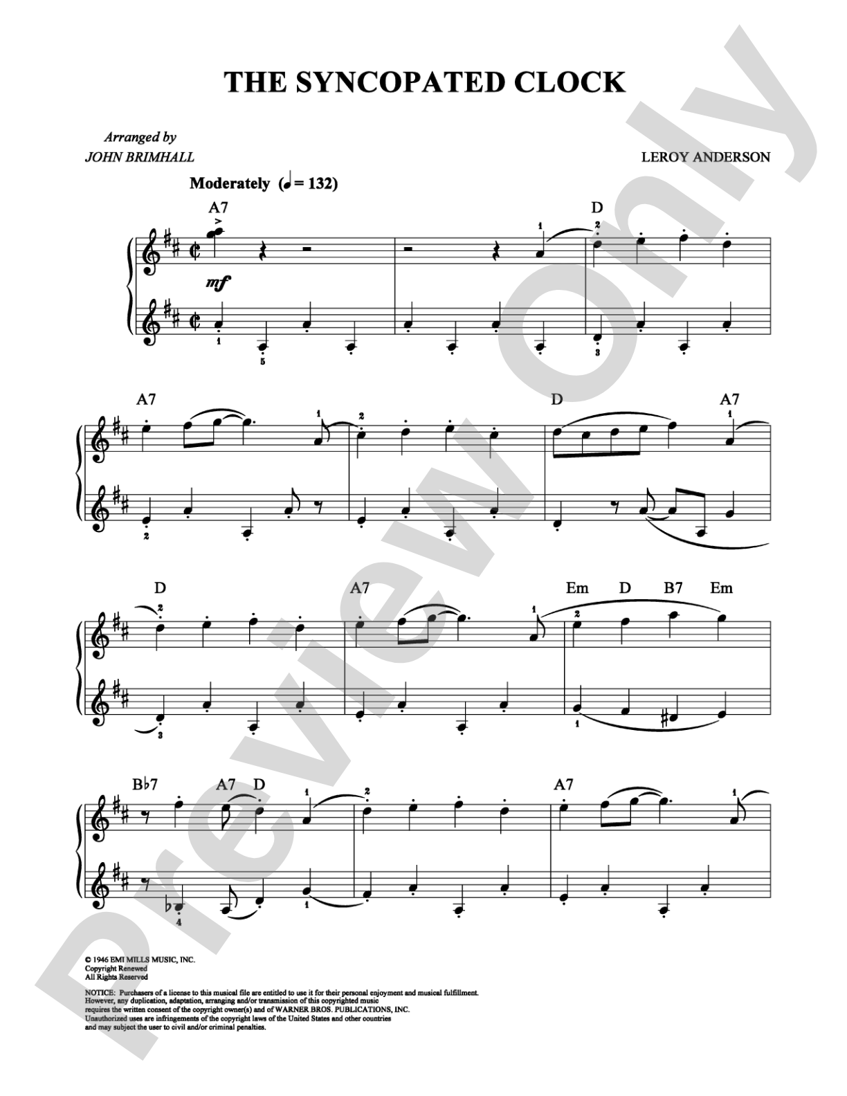 The Syncopated Clock: Easy Piano Digital Sheet Music