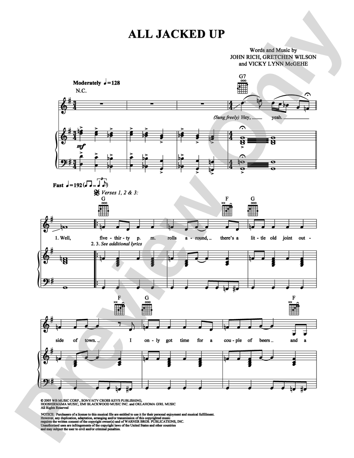 All Jacked Up: Piano/Vocal/Chords Digital Sheet Music