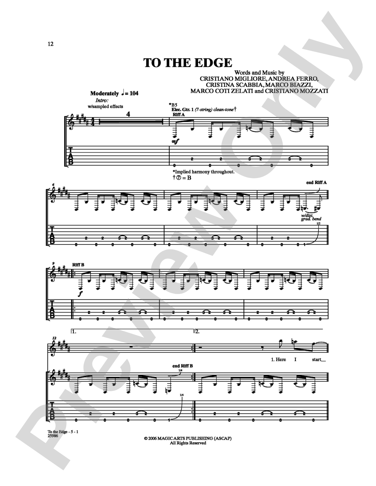 To The Edge: Guitar TAB Digital Sheet Music