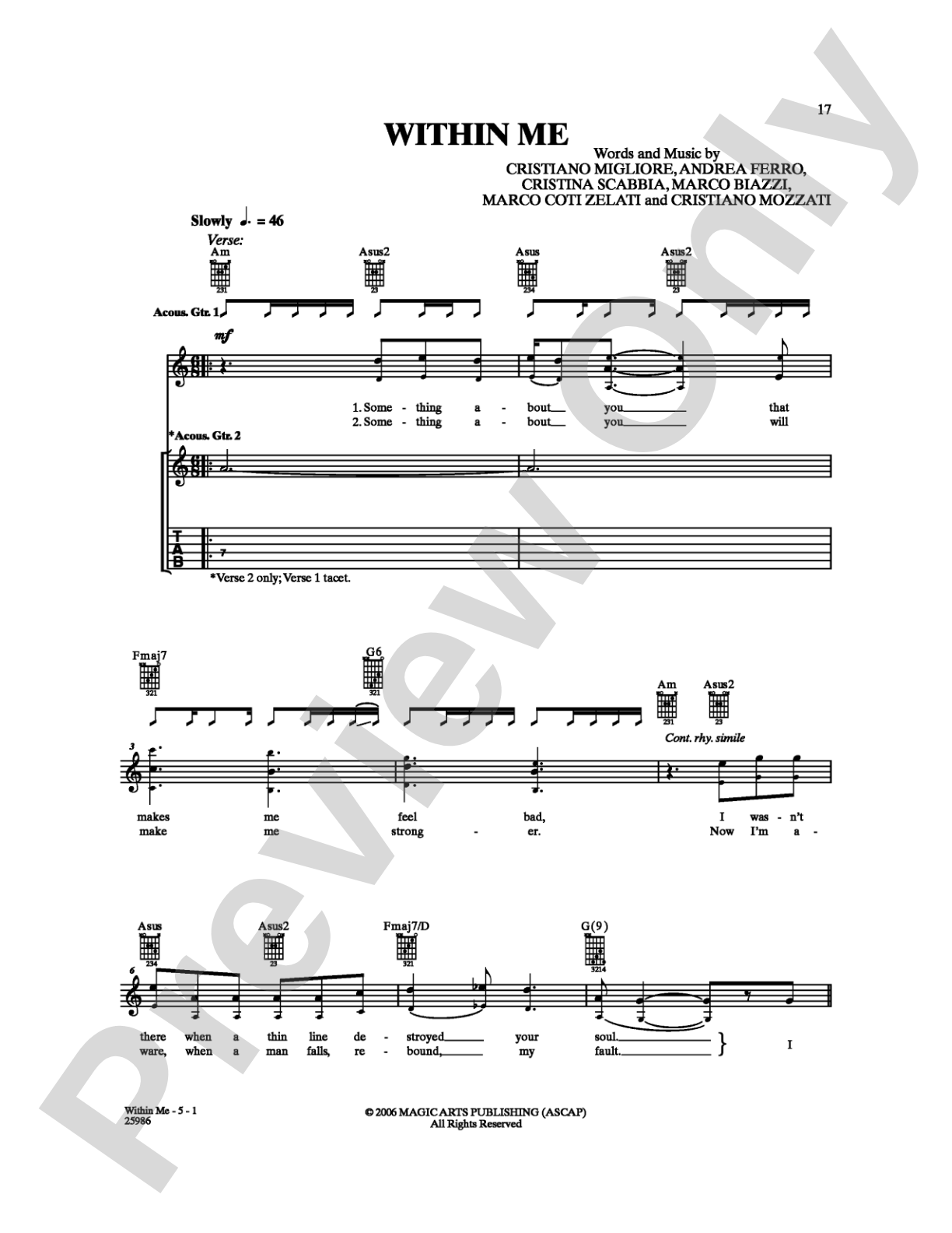 Within Me: Guitar TAB Digital Sheet Music