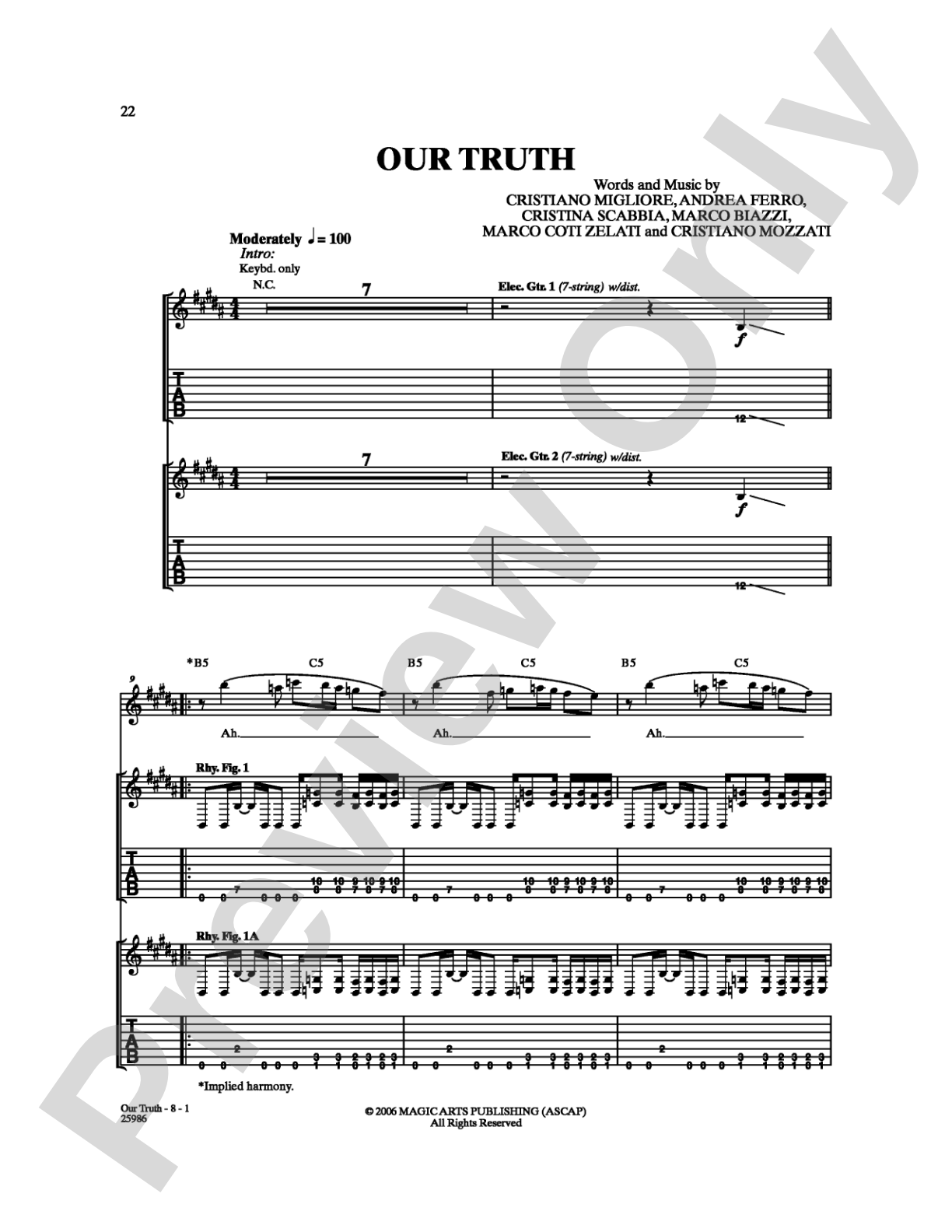 Our Truth: Guitar TAB Digital Sheet Music
