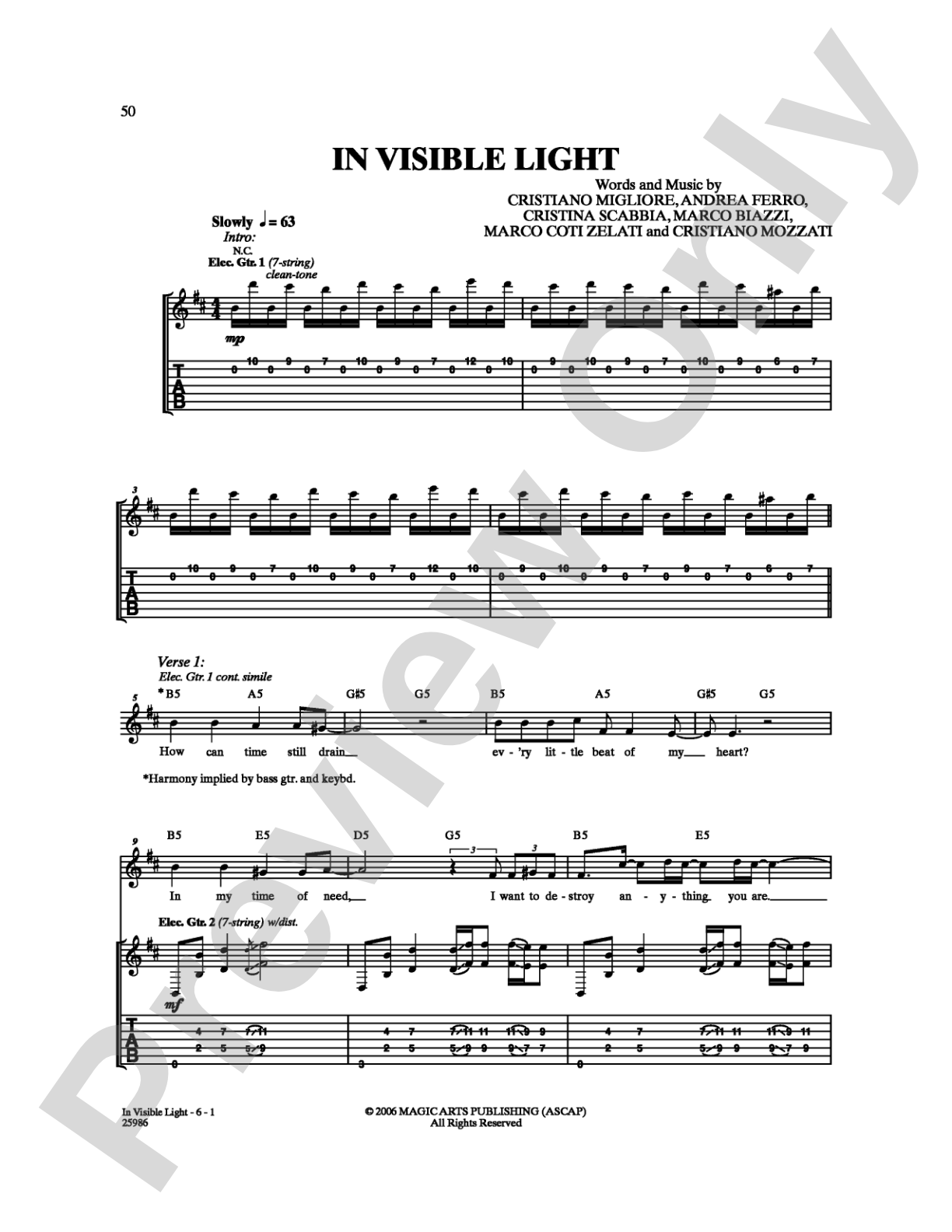 In Visible Light: Guitar TAB Digital Sheet Music