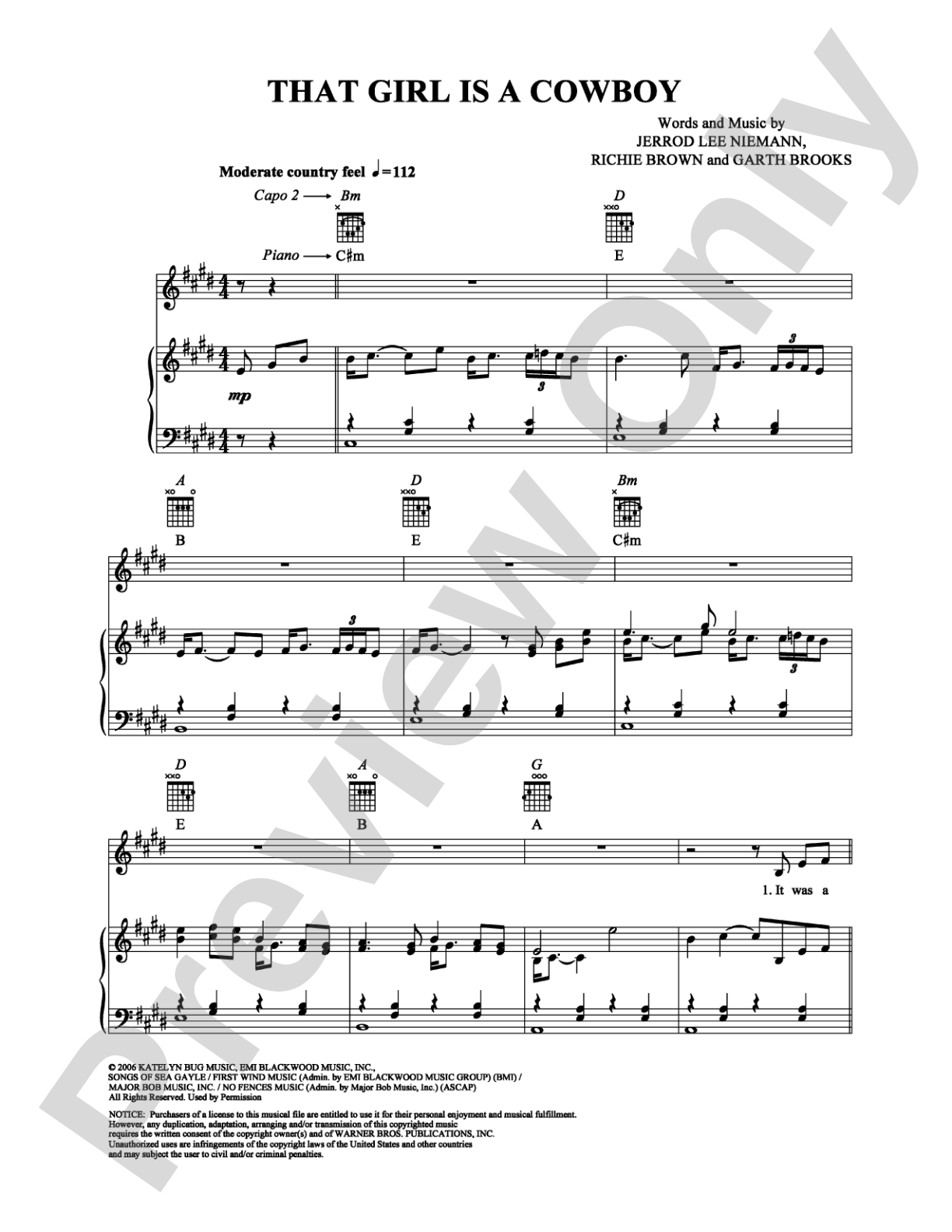 That Girl is a Cowboy: Piano/Vocal/Chords Digital Sheet Music
