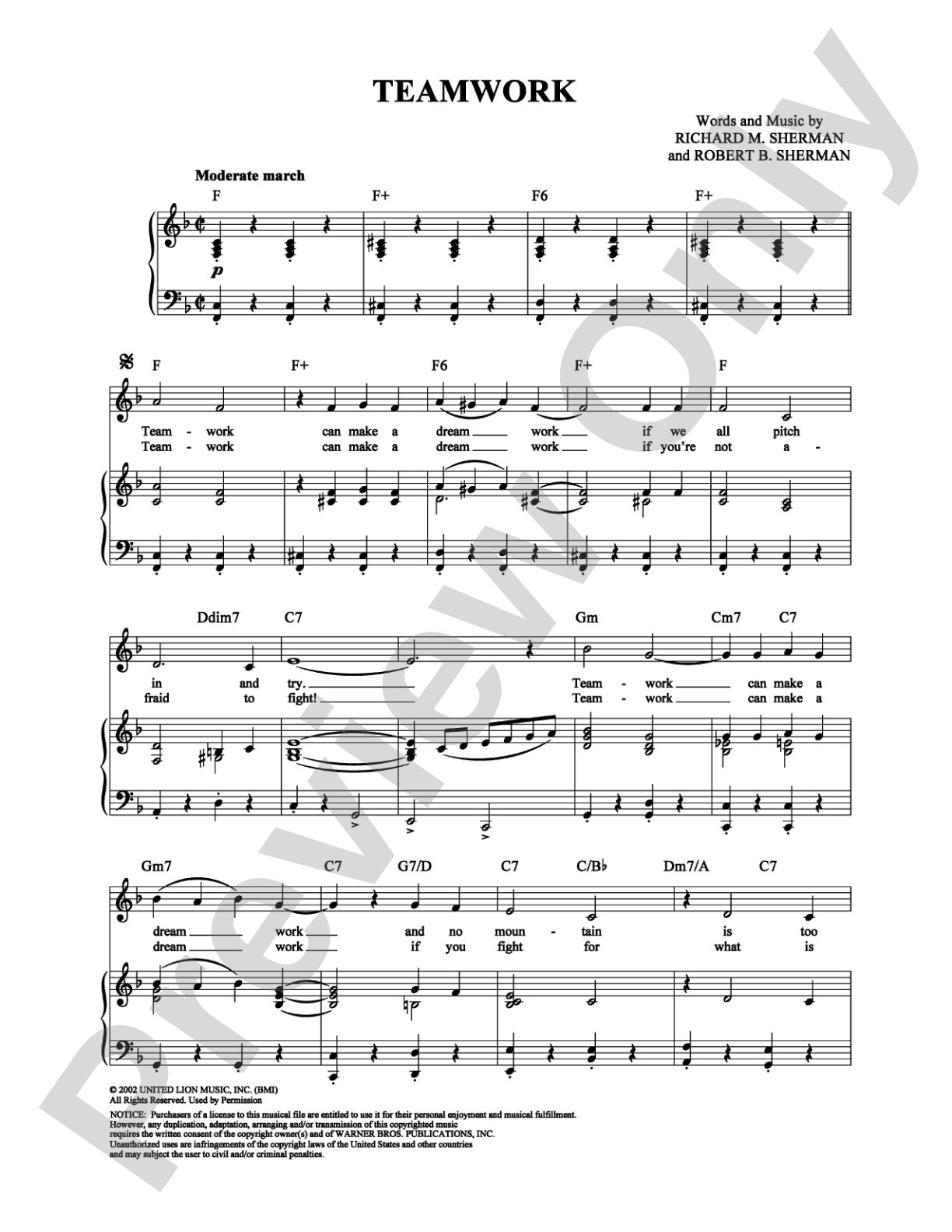 Teamwork: Piano/Vocal/Chords Digital Sheet Music