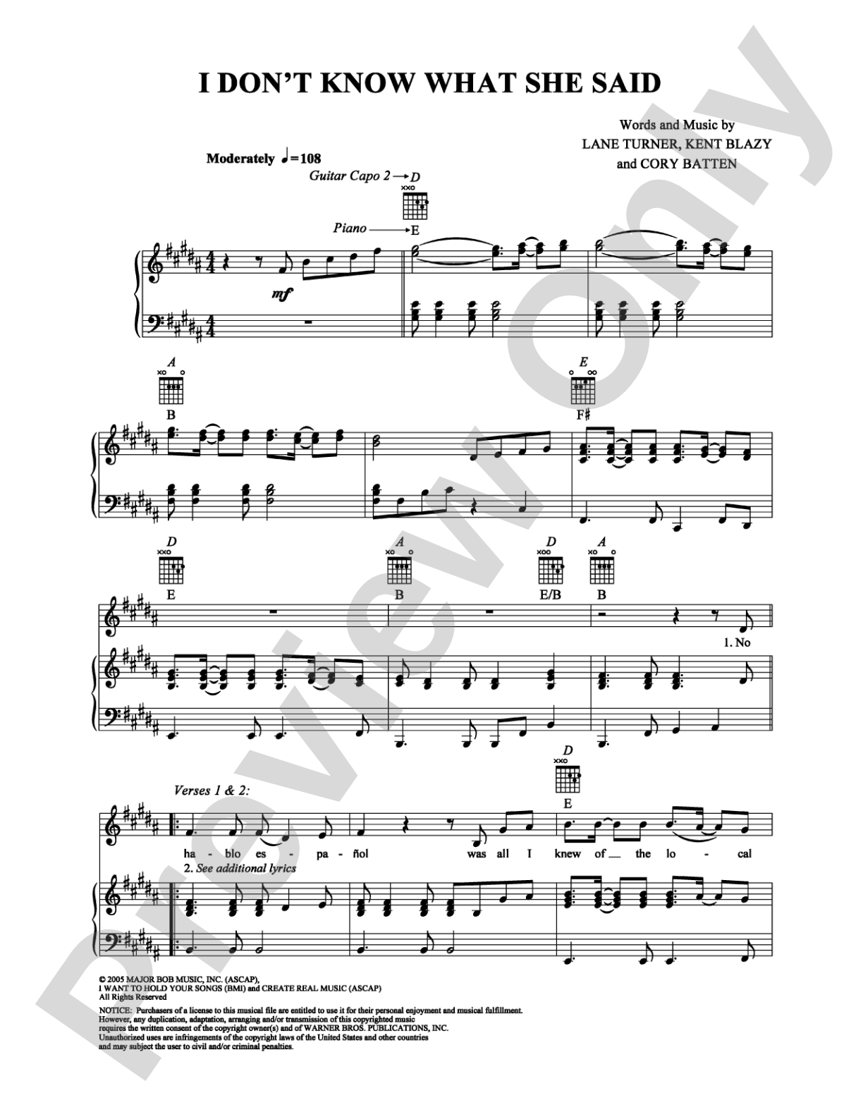 I Don't Know What She Said: Piano/Vocal/Chords Digital Sheet Music