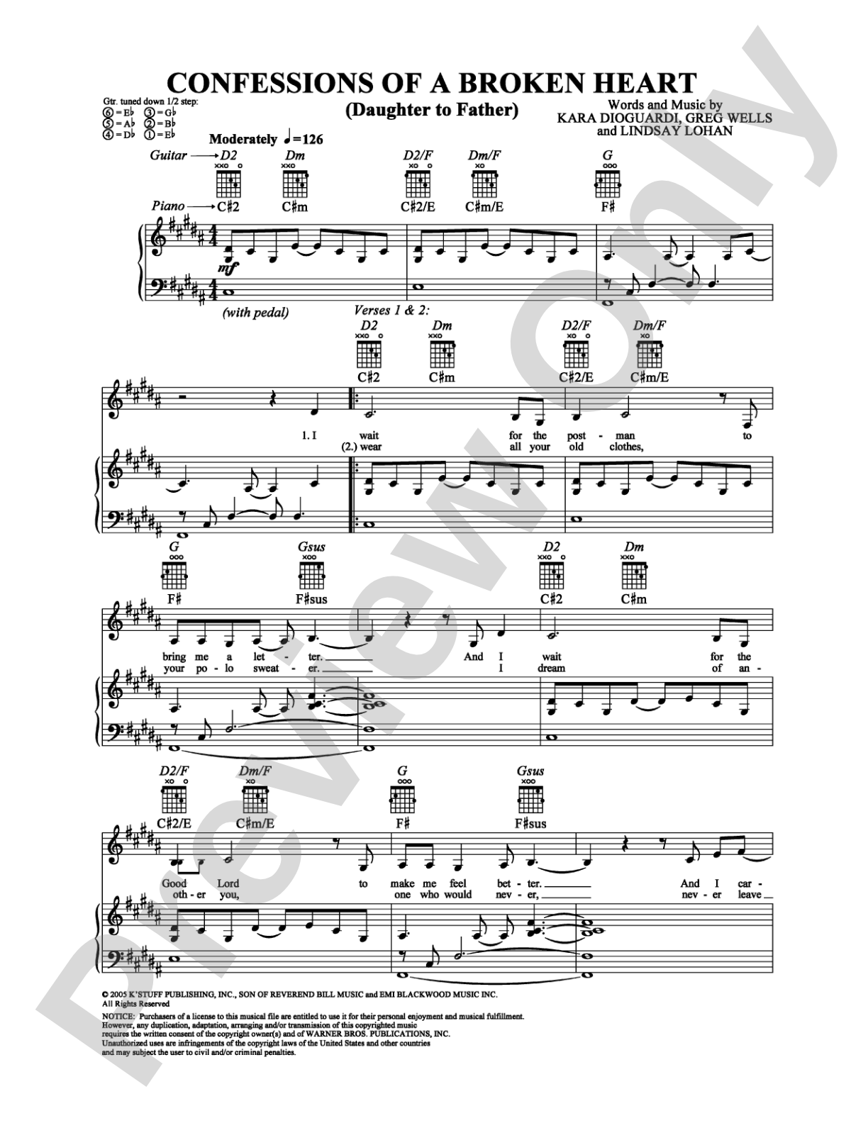 Confessions of a Broken Heart: Piano/Vocal/Chords Digital Sheet Music