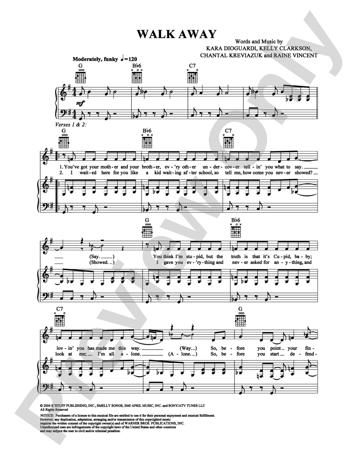 Walk Away: Piano/Vocal/Chords Digital Sheet Music