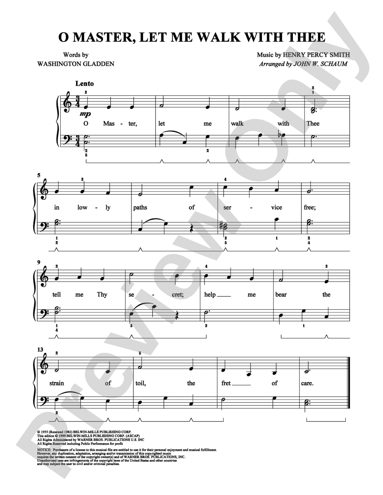 O Master, Let Me Walk with Thee: Easy Piano Digital Sheet Music