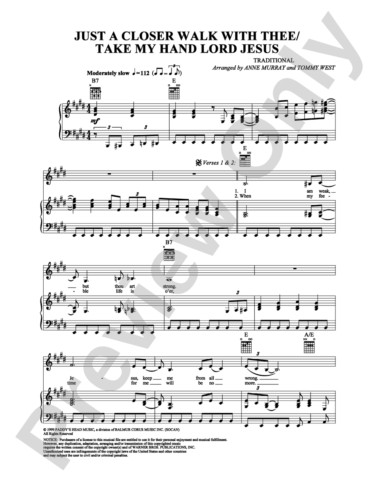 Just a Closer Walk with Thee/Take My Hand Lord Jesus: Piano/Vocal/Chords Digital Sheet Music