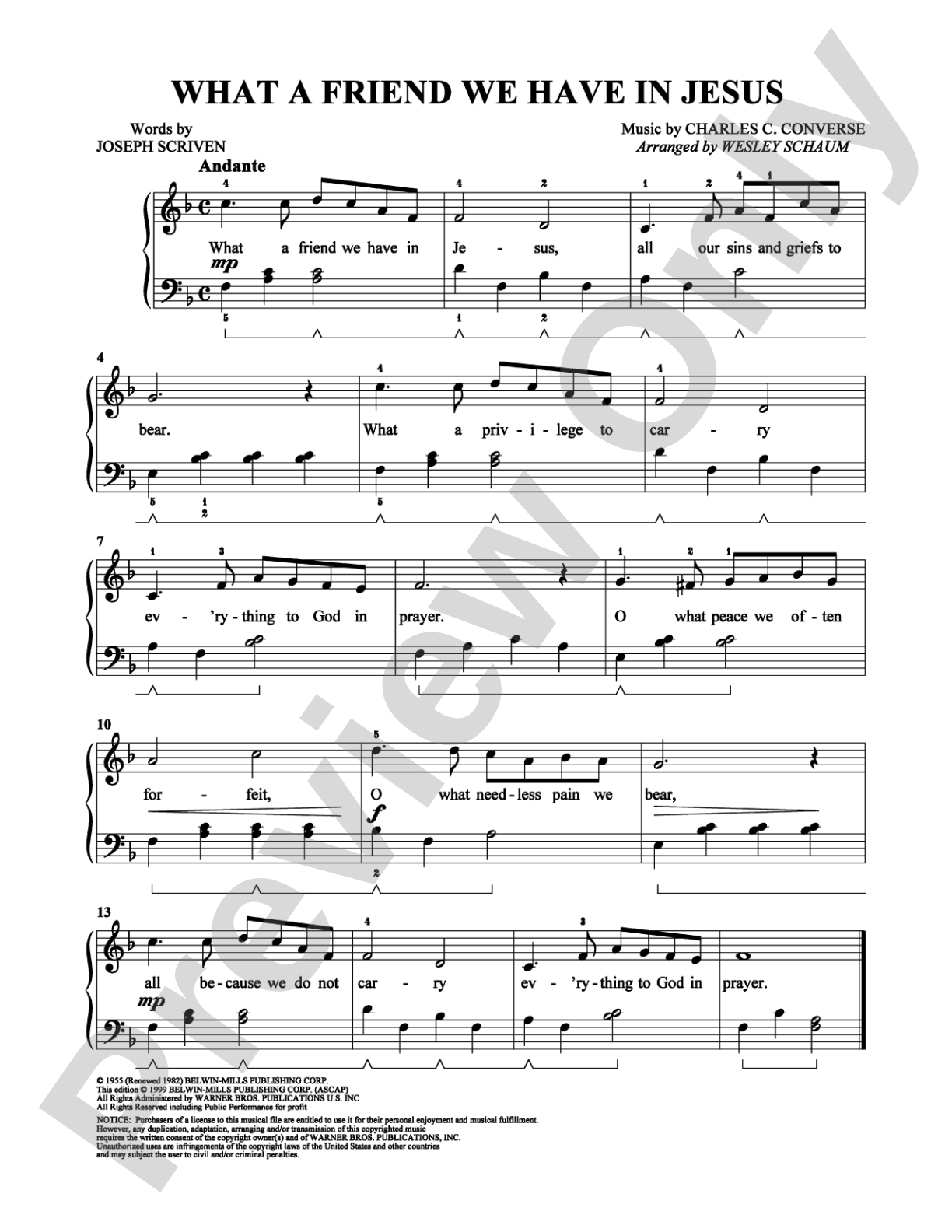 What a Friend We Have in Jesus: Easy Piano Digital Sheet Music