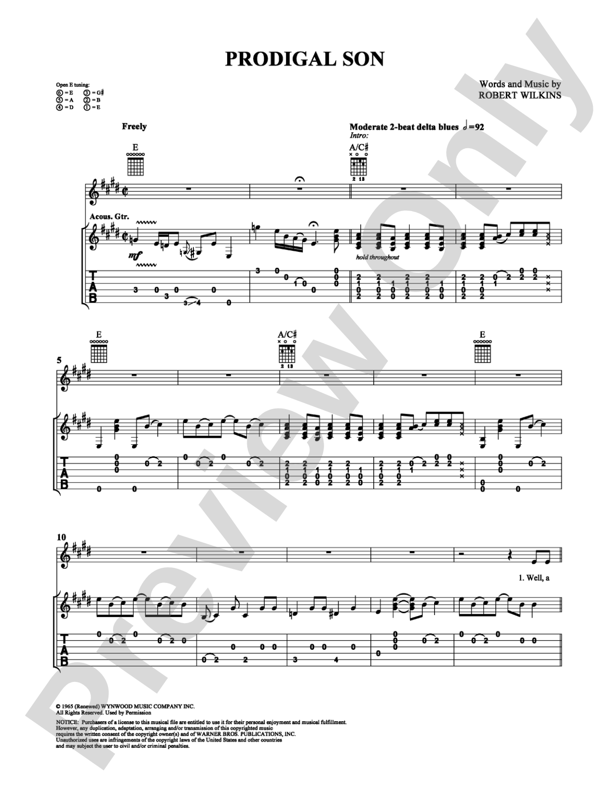 Prodigal Son: Guitar TAB Digital Sheet Music