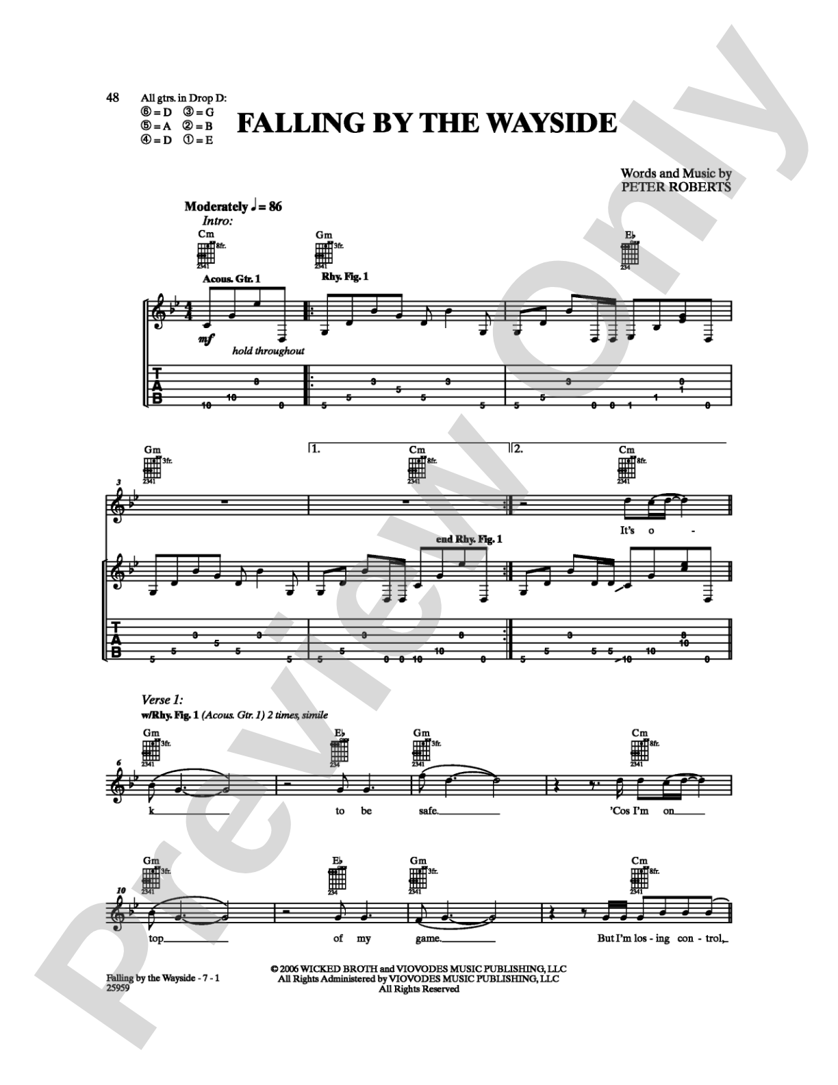 Falling By the Wayside: Guitar TAB Digital Sheet Music