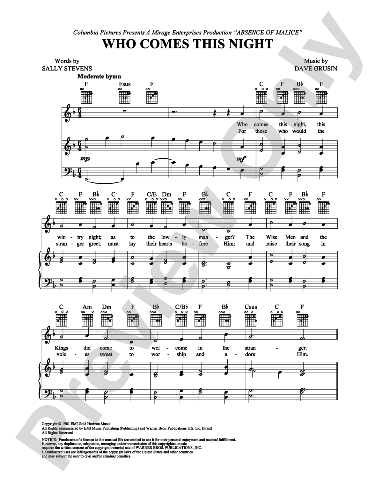 Who Comes This Night: Piano/Vocal/Chords Digital Sheet Music